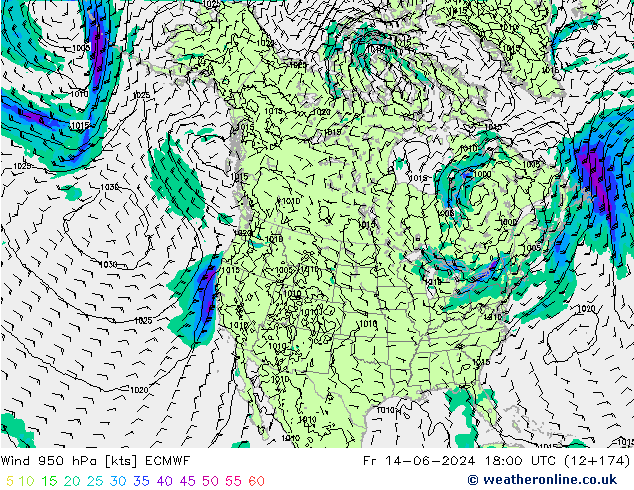 Vento 950 hPa ECMWF ven 14.06.2024 18 UTC