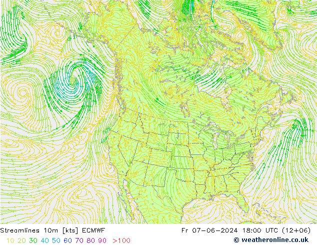 Streamlines 10m ECMWF Fr 07.06.2024 18 UTC