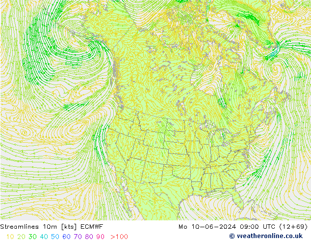 Stroomlijn 10m ECMWF ma 10.06.2024 09 UTC