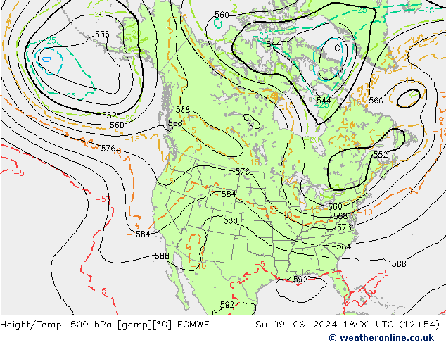 Z500/Rain (+SLP)/Z850 ECMWF Dom 09.06.2024 18 UTC