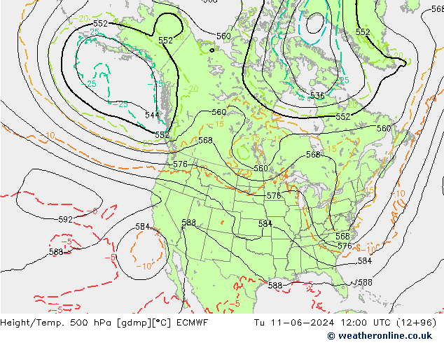 Z500/Rain (+SLP)/Z850 ECMWF Di 11.06.2024 12 UTC