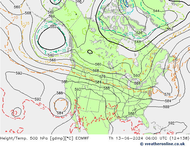 Z500/Rain (+SLP)/Z850 ECMWF Th 13.06.2024 06 UTC