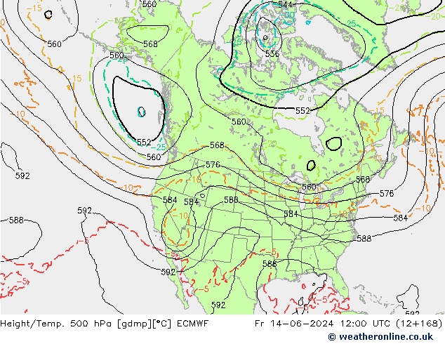 Z500/Rain (+SLP)/Z850 ECMWF Fr 14.06.2024 12 UTC