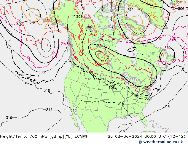 Height/Temp. 700 hPa ECMWF Sa 08.06.2024 00 UTC