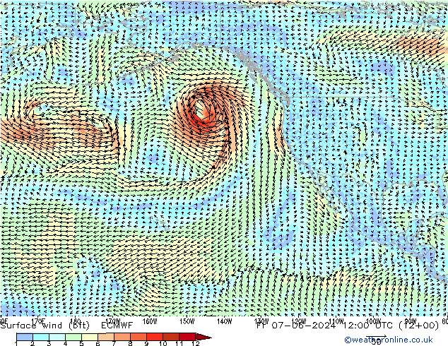  10 m (bft) ECMWF  07.06.2024 12 UTC