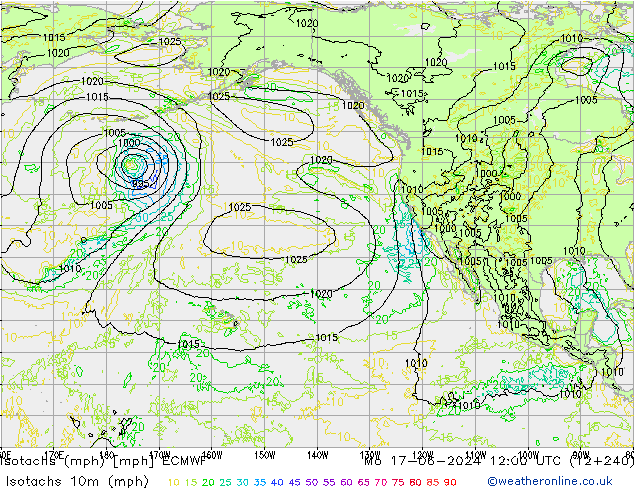 Isotachs (mph) ECMWF Mo 17.06.2024 12 UTC