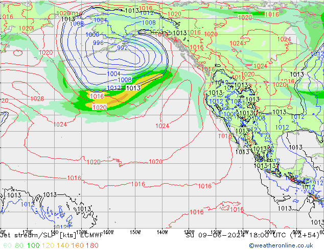 Straalstroom/SLP ECMWF zo 09.06.2024 18 UTC