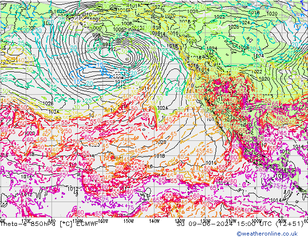 Theta-e 850hPa ECMWF zo 09.06.2024 15 UTC