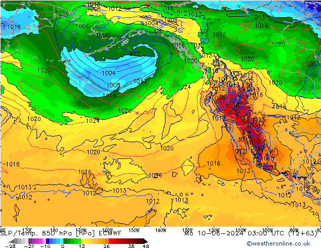 SLP/Temp. 850 hPa ECMWF pon. 10.06.2024 03 UTC