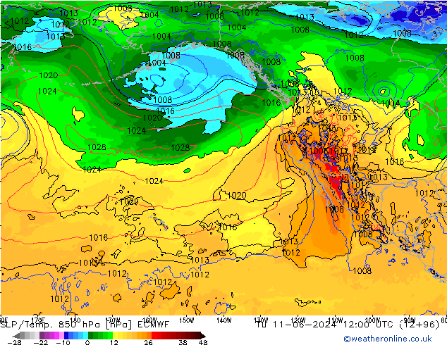 SLP/Temp. 850 hPa ECMWF di 11.06.2024 12 UTC