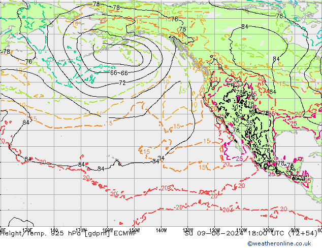 Height/Temp. 925 hPa ECMWF Su 09.06.2024 18 UTC