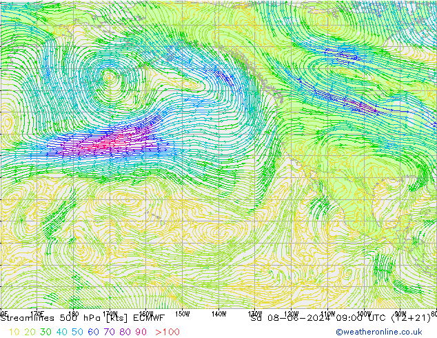 Streamlines 500 hPa ECMWF Sa 08.06.2024 09 UTC