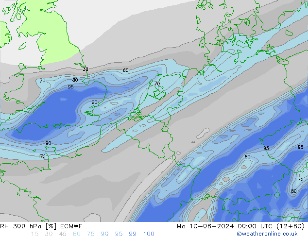 RH 300 hPa ECMWF Mo 10.06.2024 00 UTC