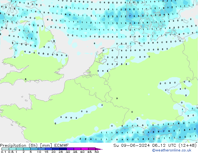 Z500/Rain (+SLP)/Z850 ECMWF Dom 09.06.2024 12 UTC