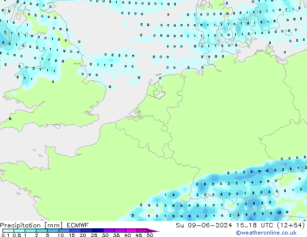 precipitação ECMWF Dom 09.06.2024 18 UTC