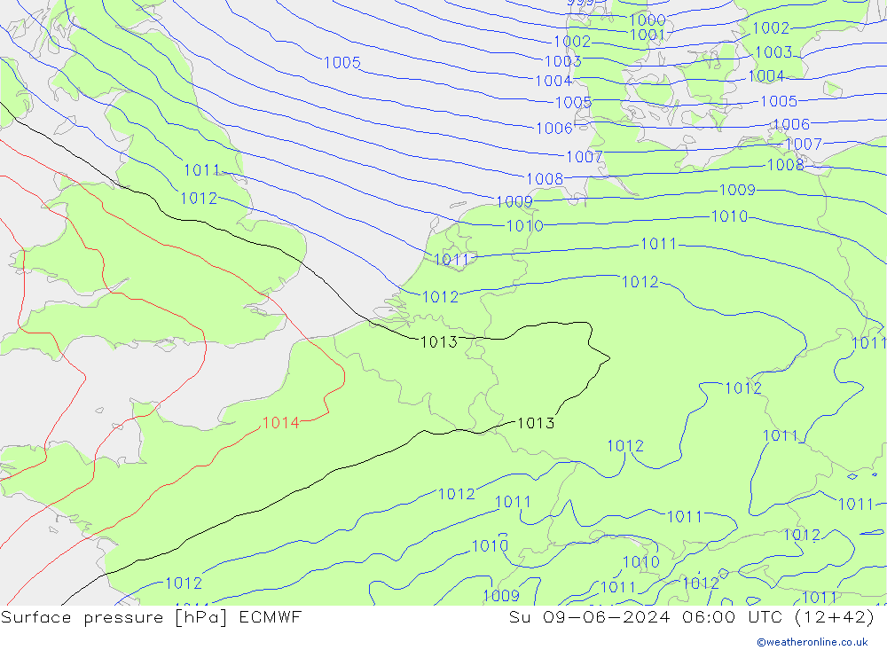 pressão do solo ECMWF Dom 09.06.2024 06 UTC