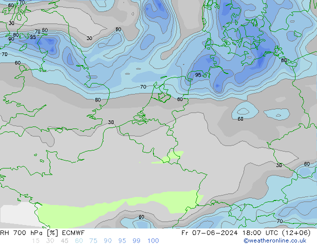 RH 700 hPa ECMWF Sex 07.06.2024 18 UTC