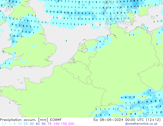 Precipitation accum. ECMWF So 08.06.2024 00 UTC