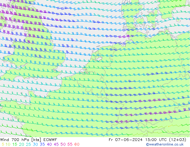 Wind 700 hPa ECMWF Fr 07.06.2024 15 UTC