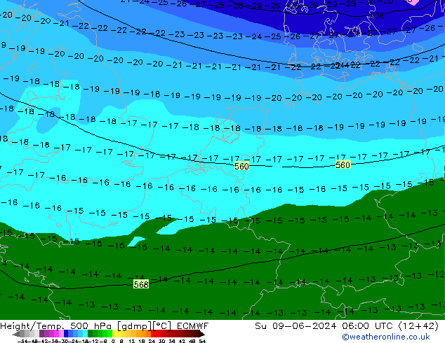 Yükseklik/Sıc. 500 hPa ECMWF Paz 09.06.2024 06 UTC