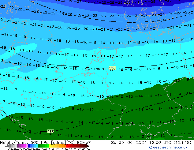 Z500/Rain (+SLP)/Z850 ECMWF Dom 09.06.2024 12 UTC