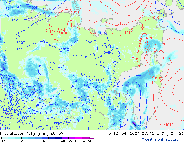Z500/Rain (+SLP)/Z850 ECMWF Mo 10.06.2024 12 UTC