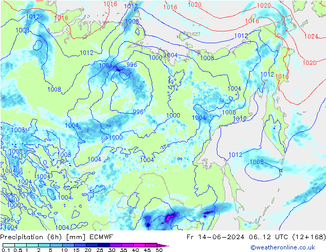 Z500/Rain (+SLP)/Z850 ECMWF ven 14.06.2024 12 UTC