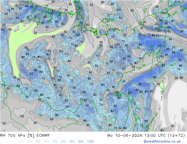 RH 700 hPa ECMWF lun 10.06.2024 12 UTC