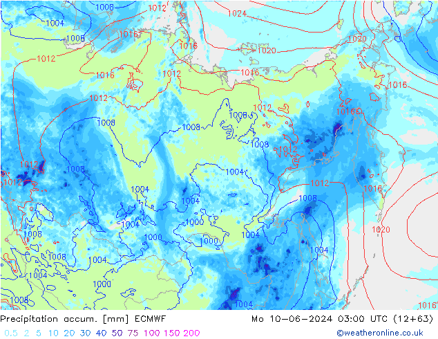 Precipitation accum. ECMWF Mo 10.06.2024 03 UTC