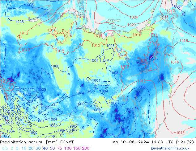 Precipitation accum. ECMWF Po 10.06.2024 12 UTC