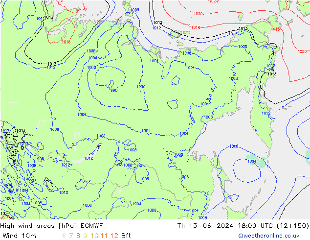 High wind areas ECMWF Th 13.06.2024 18 UTC