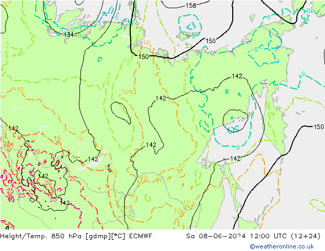 Z500/Rain (+SLP)/Z850 ECMWF so. 08.06.2024 12 UTC