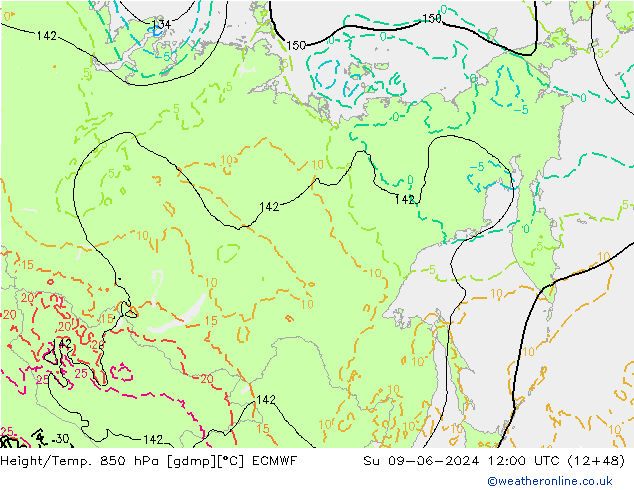 Z500/Rain (+SLP)/Z850 ECMWF Dom 09.06.2024 12 UTC