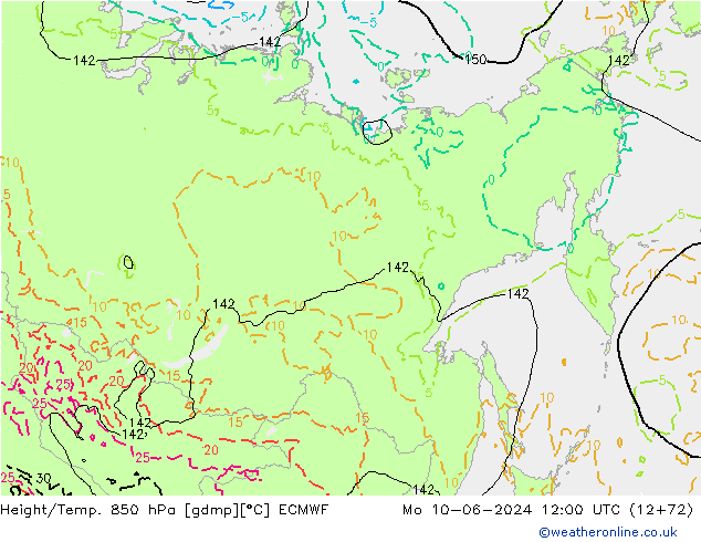 Z500/Rain (+SLP)/Z850 ECMWF Mo 10.06.2024 12 UTC