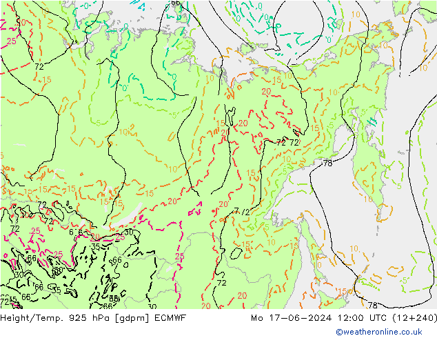 Height/Temp. 925 hPa ECMWF Mo 17.06.2024 12 UTC