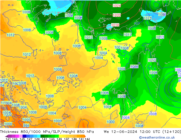 Thck 850-1000 hPa ECMWF We 12.06.2024 12 UTC