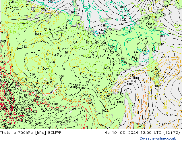 Theta-e 700hPa ECMWF Pzt 10.06.2024 12 UTC