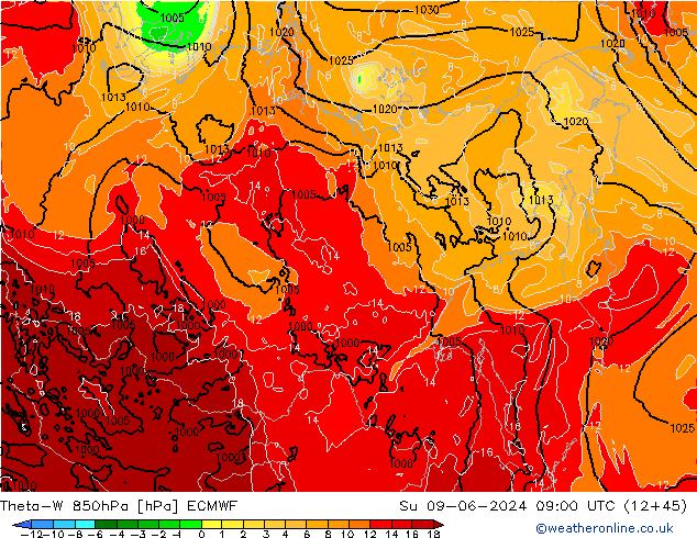 Theta-W 850hPa ECMWF  09.06.2024 09 UTC