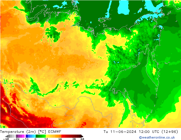 Temperatura (2m) ECMWF mar 11.06.2024 12 UTC