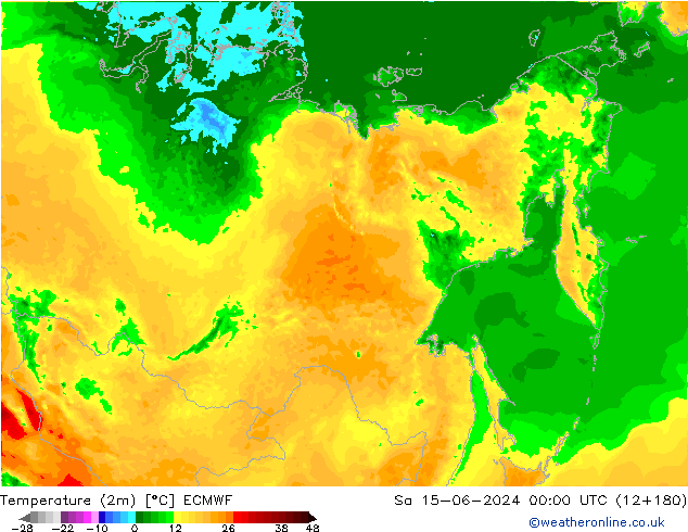 Temperaturkarte (2m) ECMWF Sa 15.06.2024 00 UTC