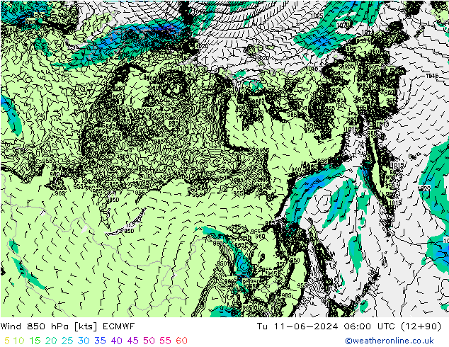 Vento 850 hPa ECMWF mar 11.06.2024 06 UTC