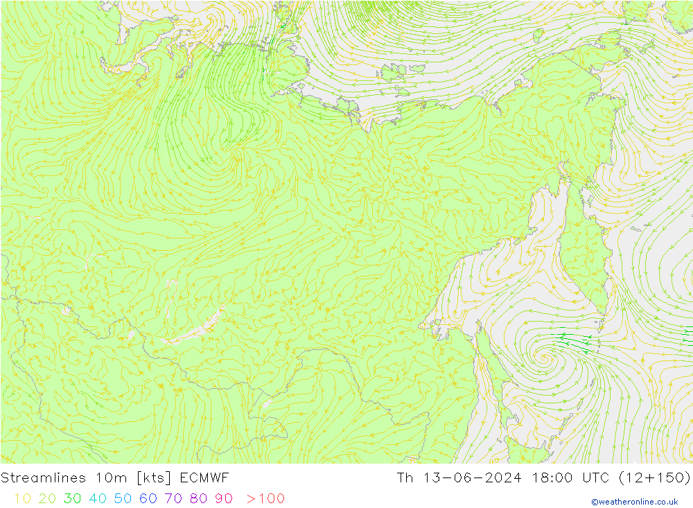 Linha de corrente 10m ECMWF Qui 13.06.2024 18 UTC