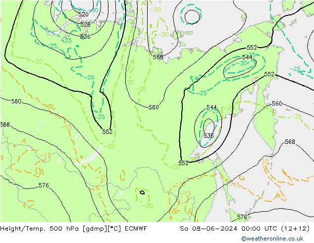 Z500/Rain (+SLP)/Z850 ECMWF Sáb 08.06.2024 00 UTC