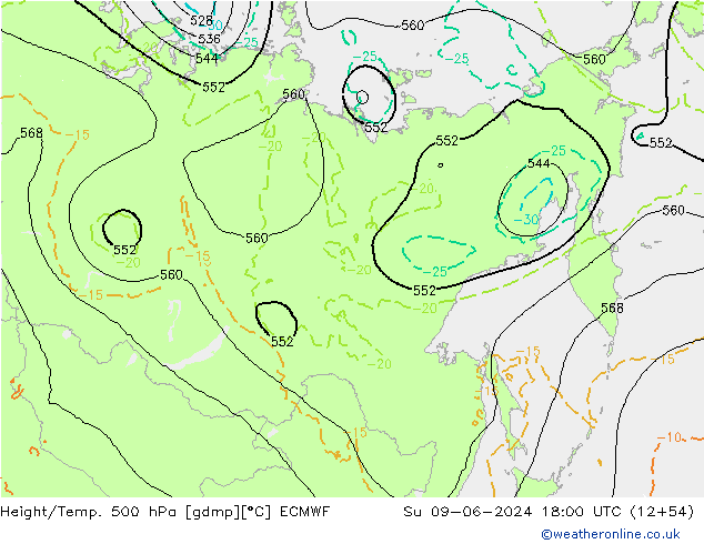 Z500/Regen(+SLP)/Z850 ECMWF zo 09.06.2024 18 UTC