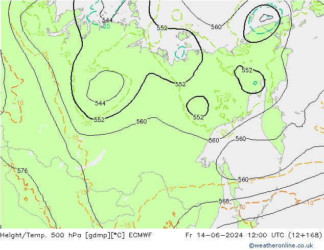 Height/Temp. 500 hPa ECMWF Sex 14.06.2024 12 UTC