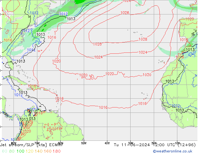 Corriente en chorro ECMWF mar 11.06.2024 12 UTC