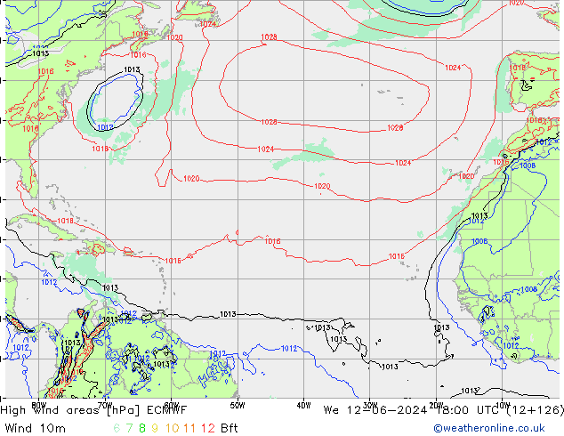 High wind areas ECMWF Qua 12.06.2024 18 UTC