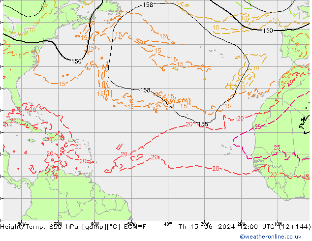 Z500/Rain (+SLP)/Z850 ECMWF Qui 13.06.2024 12 UTC