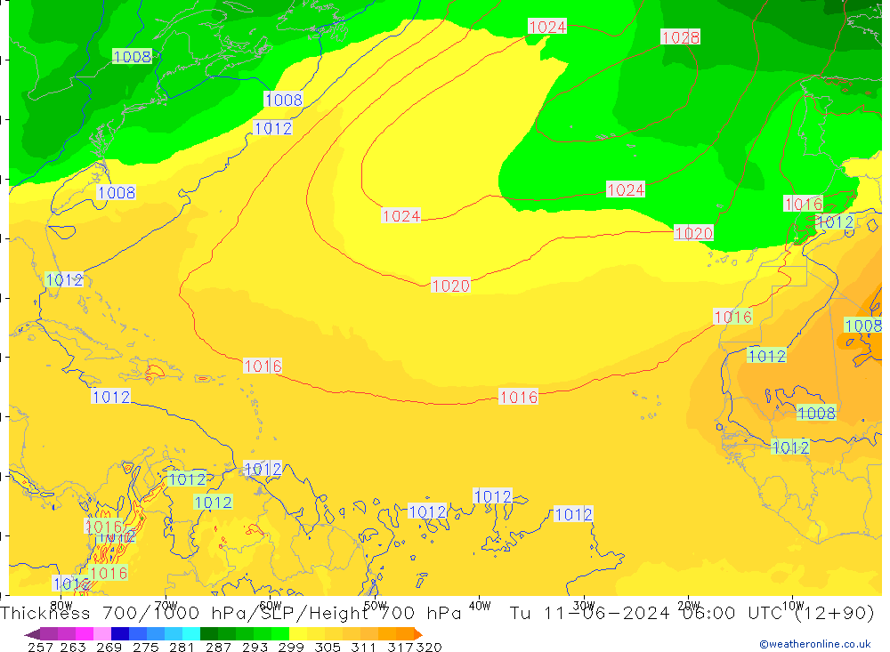 Dikte700-1000 hPa ECMWF di 11.06.2024 06 UTC