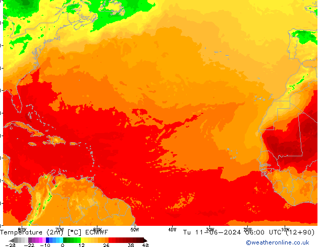 Temperatura (2m) ECMWF Ter 11.06.2024 06 UTC